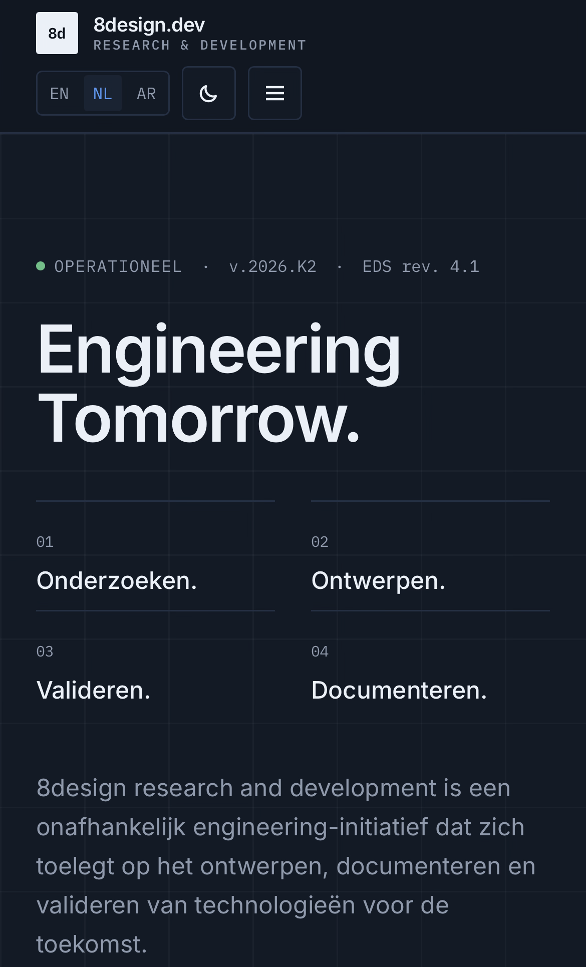 Screenshot van 8design.dev: Visueel designportfolio met premium uitstraling en animaties.